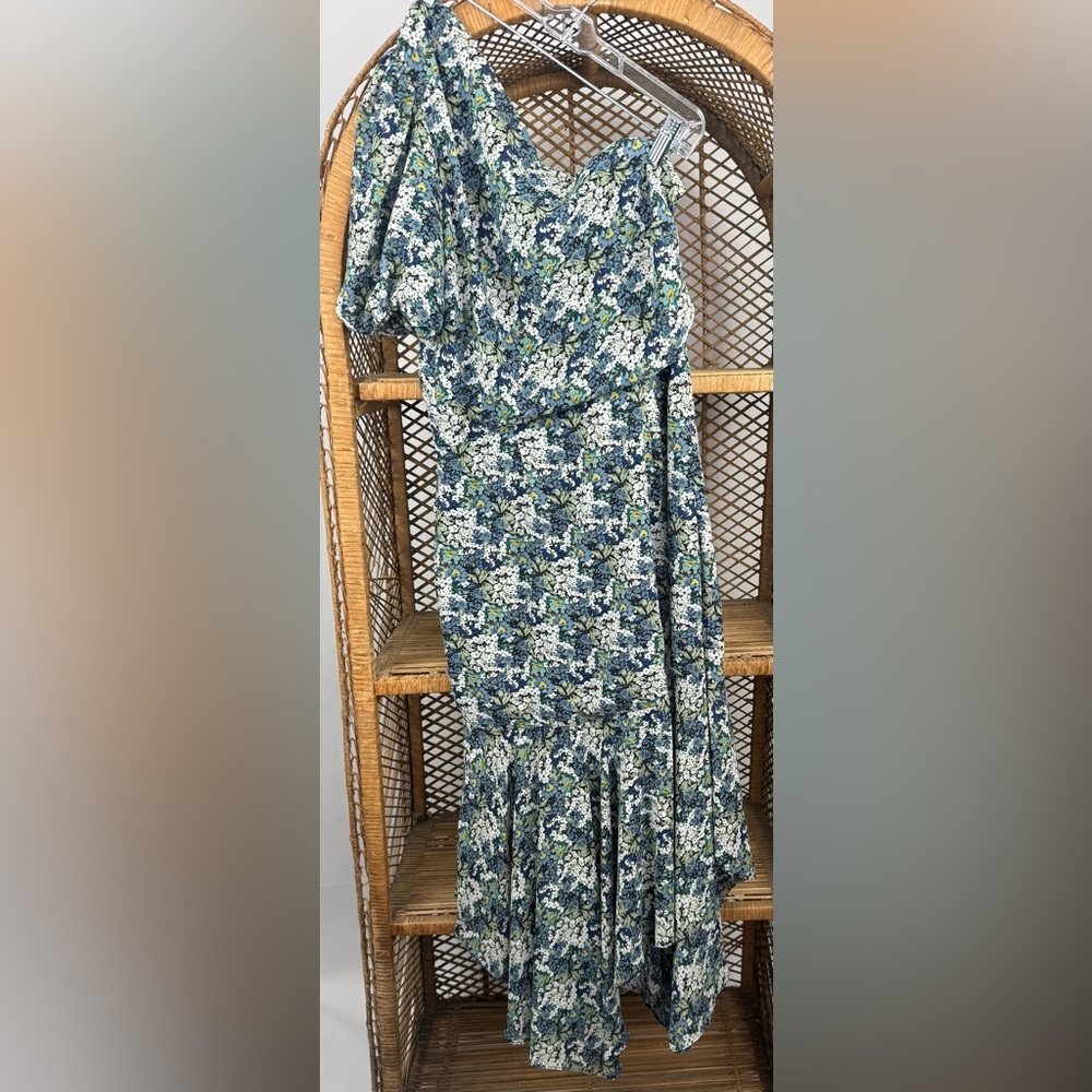 ASTR The Label Santorini Blue Green Floral One Shoulder Dress M - Picture 7 of 9